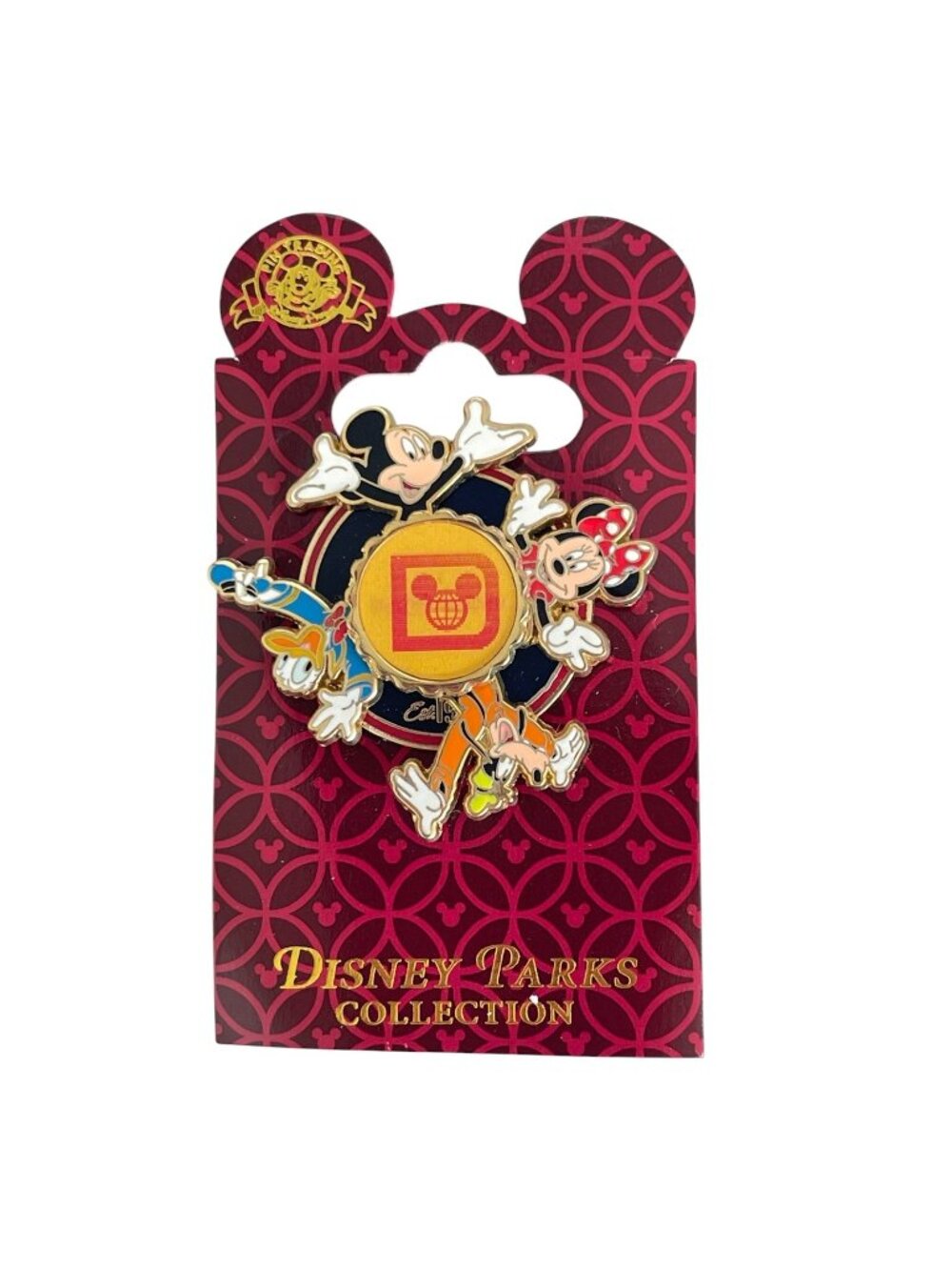 Walt Disney World Retro Logo Mickey Minnie Mouse Donald Duck Goofy Spinner Pin